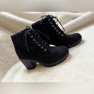 Soda Black Lace-Up Chunky Heel Ankle Boots - Suede Look
